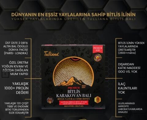 TULLİANA PREMİUM SERİSİ POLİFLORALI (ÇOK ÇİÇEKLİ) KARAKOVAN BİTLİS PETEK BAL 1KG