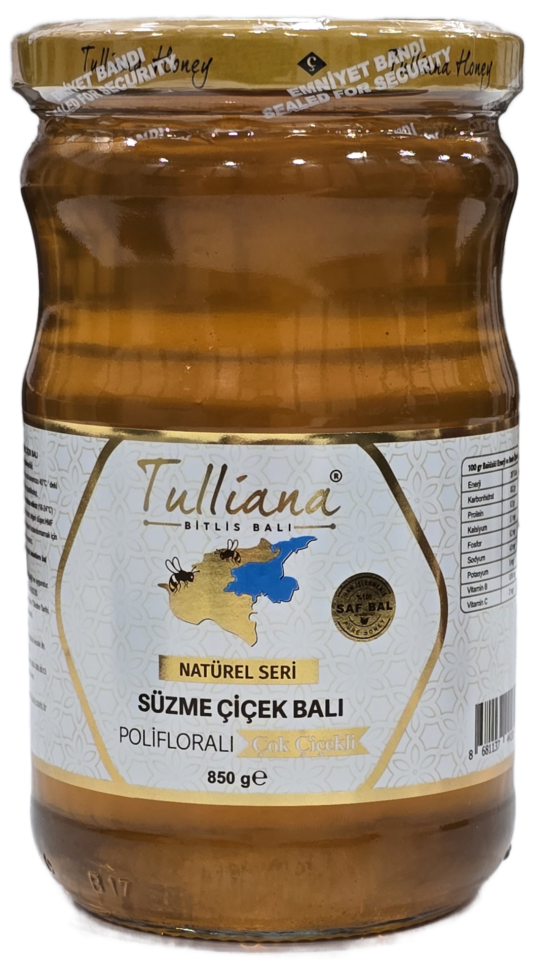 Tulliana Natüral Süzme Çok Çiçekli Saf Bal (Bitlis) 850 gr