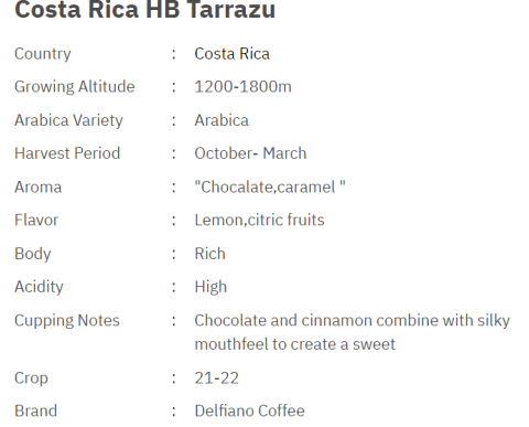 Bergino Coffee Costa Rica Çekirdek Kahve 250 gr