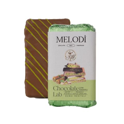 Melodi Dubai Çikolatası 90 gr Antep Fıstıklı Çıtır Kadayıf Dolgulu