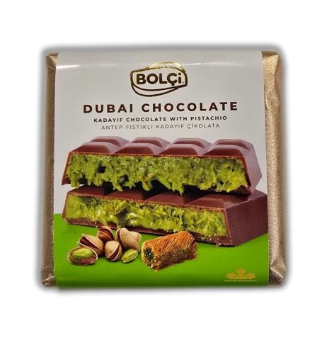 Bolçi Dubai Cikolatası 100 gr - Antep Fıstıklı Çıtır Kadayıf Dolgulu Sütlü Çikolata