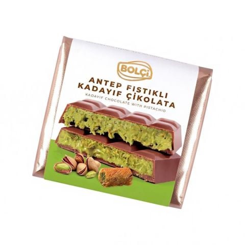 Bolçi Antep Fıstıklı Kadayıf Dolgulu Sütlü Çikolata 16 g  (Dubai Cikolatası)