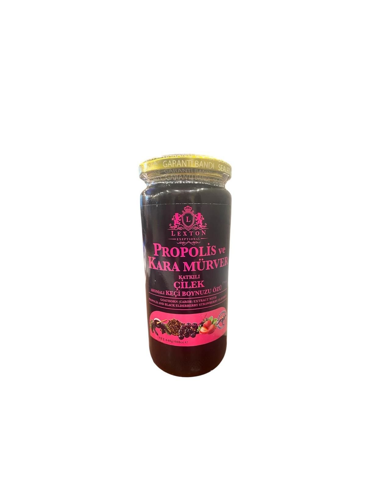 Lexton Propolis ve Kara Mürver Katkılı Çilek Aromalı Keçi Boynuzu Özü 640 Gr